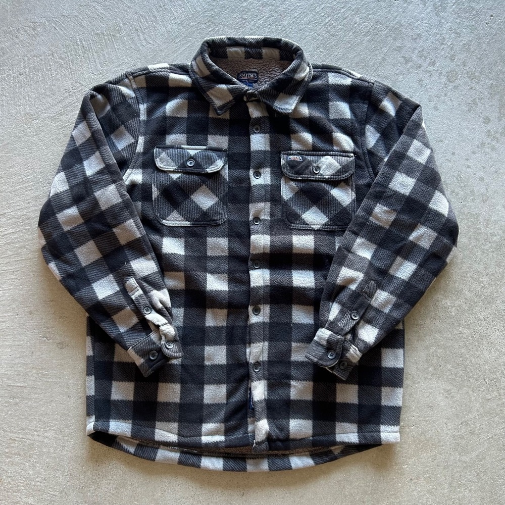 Smiths Workwear Shacket Jacket Mens Large Fleece Plaid Sherpa Lined Button Front